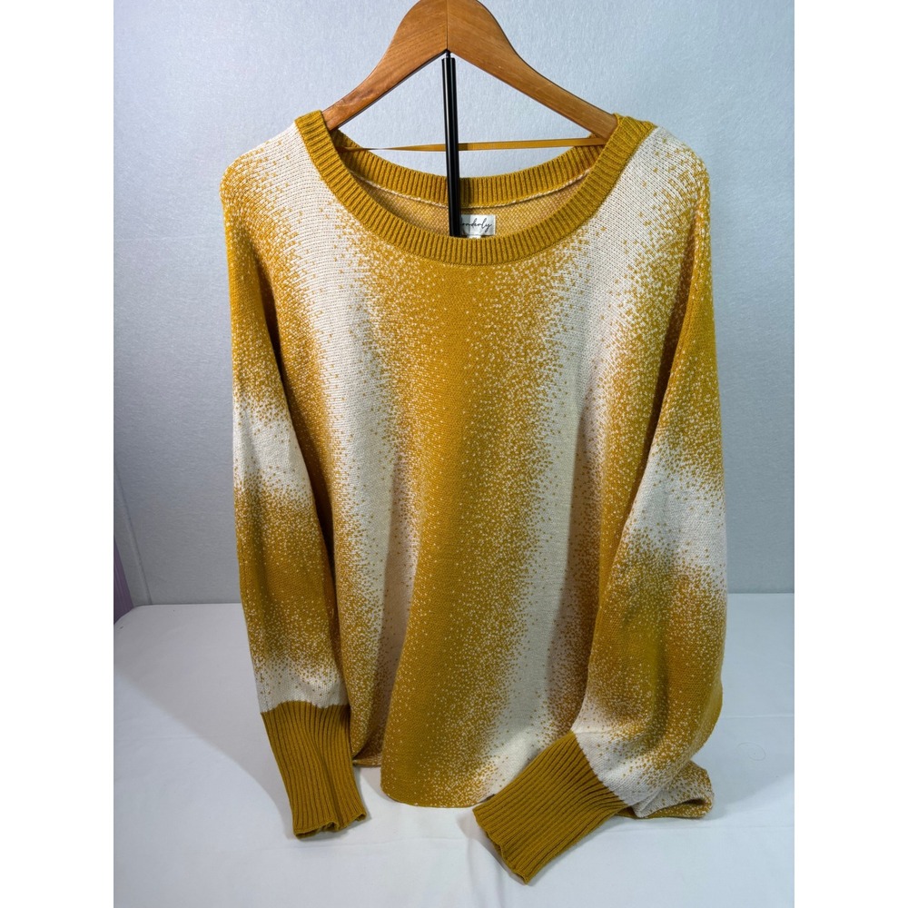 Wonderly Womens 4X Mustard Yellow White Ombre Soft Knit Crew Neck Sweater NWT‎